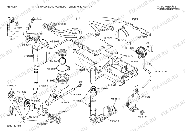 Взрыв-схема стиральной машины Merker WM3MR03CH BIANCA BX40 - Схема узла 05