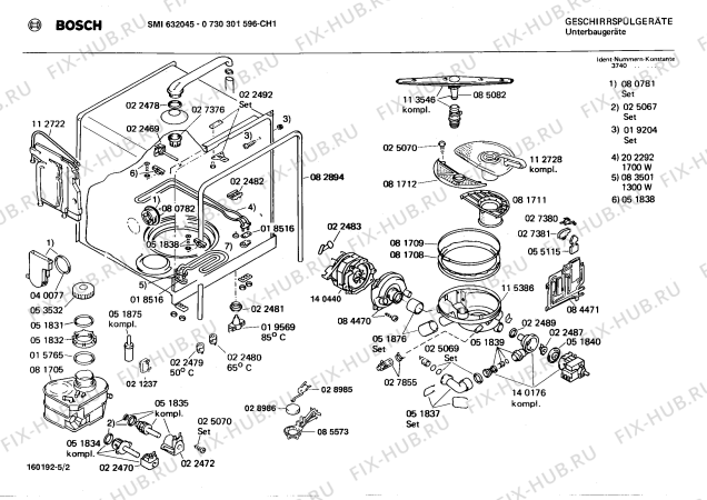 Взрыв-схема посудомоечной машины Bosch 0730301596 SMI6320G - Схема узла 02