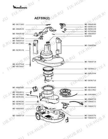 Взрыв-схема пылесоса Moulinex AEF556(2) - Схема узла 1P002293.3P2