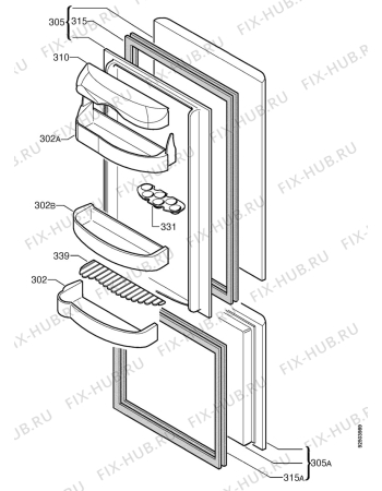 Взрыв-схема холодильника Zoppas PCN31SB - Схема узла Door 003