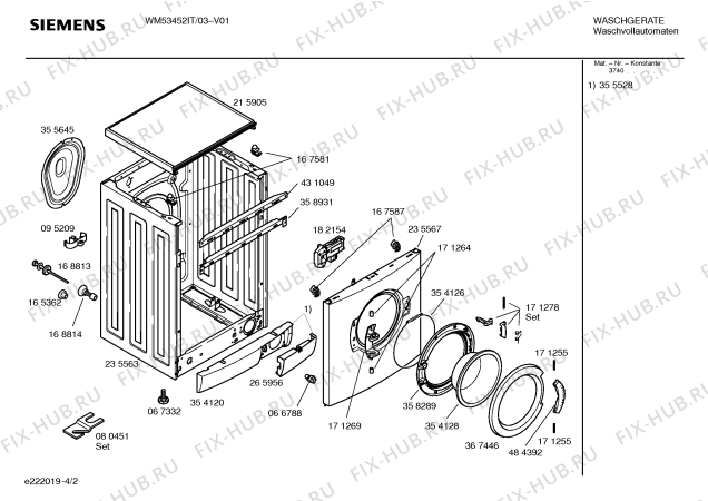 Схема №2 WM53452IT с изображением Таблица программ для стиралки Siemens 00583775