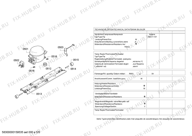 Взрыв-схема холодильника Bosch KDN53AL50I - Схема узла 05