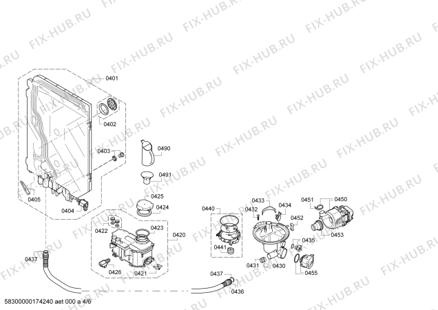 Взрыв-схема посудомоечной машины Bosch SMU86P15DE Exclusiv, made in Germany - Схема узла 04