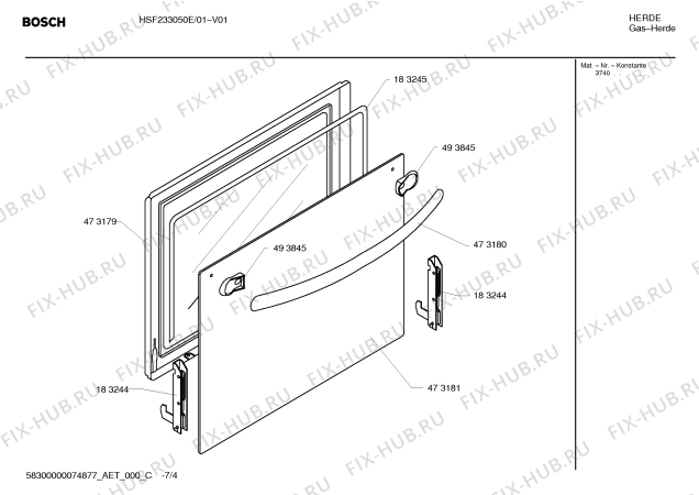 Схема №2 HSF233050E с изображением Крышка для духового шкафа Bosch 00493842