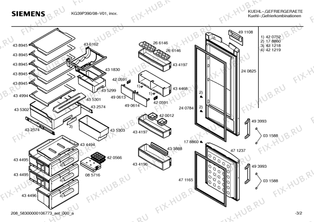 Схема №2 KG39P390 с изображением Дверь для холодильной камеры Siemens 00240825