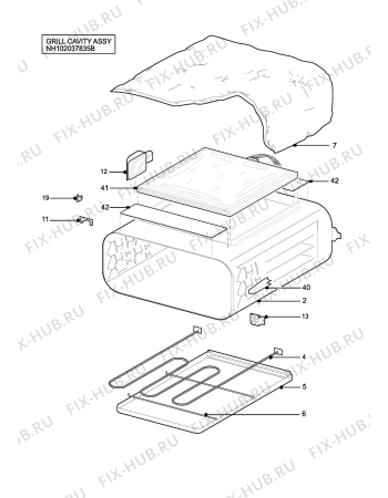 Взрыв-схема плиты (духовки) Zanussi ZCM7902XN - Схема узла H10 Grill cavity assy