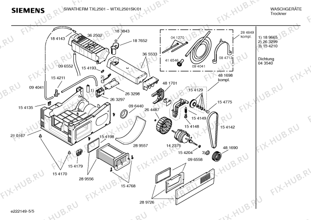 Взрыв-схема сушильной машины Siemens WTXL2501SK SIWATHERM TXL2501 - Схема узла 05