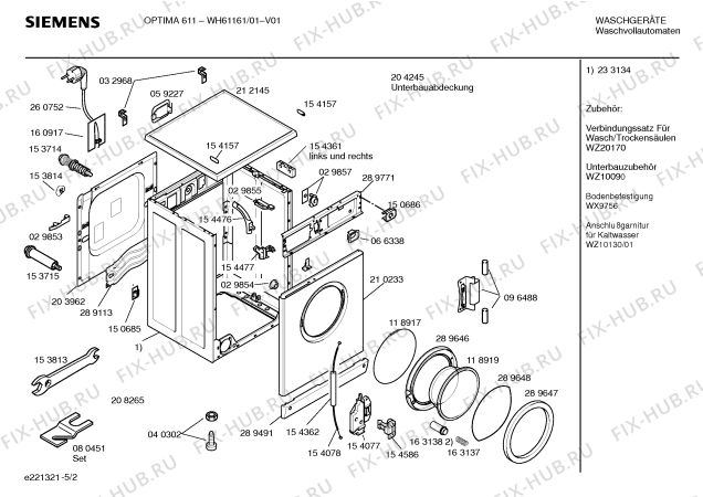 Схема №2 WH61161 OPTIMA 611 с изображением Таблица программ для стиралки Siemens 00522111