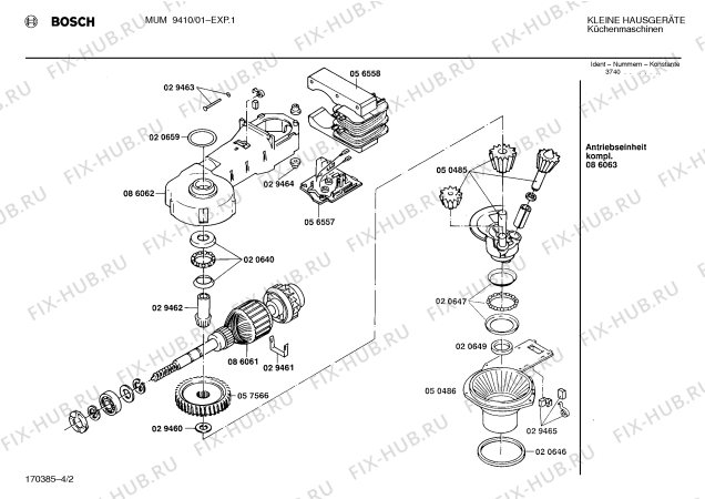 Взрыв-схема кухонного комбайна Bosch MUM9410 - Схема узла 02