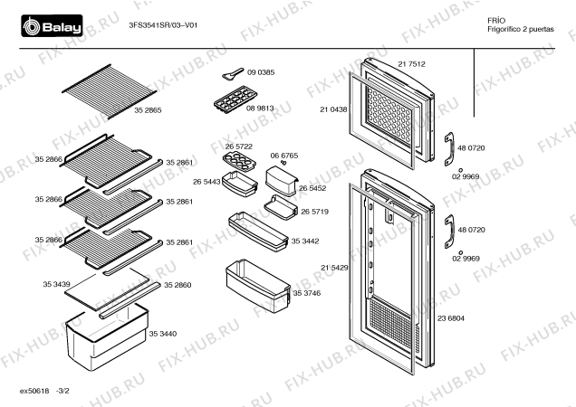 Схема №2 3FS3541SR с изображением Дверь для холодильной камеры Bosch 00236804