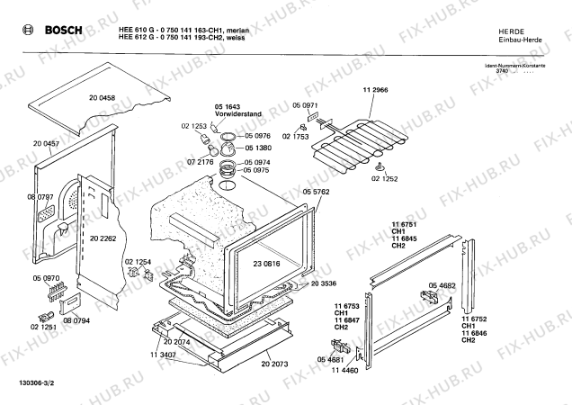 Взрыв-схема плиты (духовки) Bosch 0750141163 HEE610G - Схема узла 02