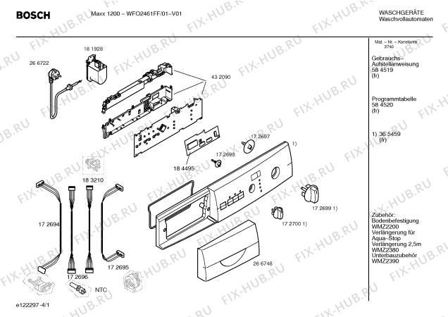 Схема №1 WFO2461FF Maxx 1200 с изображением Таблица программ для стиралки Bosch 00584520