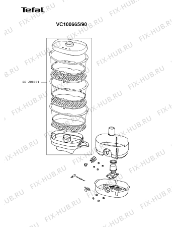 Взрыв-схема мультиварки (пароварки) Tefal VC100665/90 - Схема узла DP005016.1P2