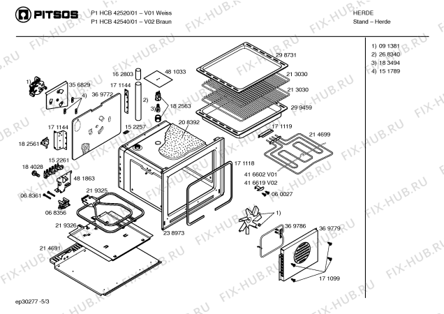 Взрыв-схема плиты (духовки) Pitsos P1HCB42520 - Схема узла 03