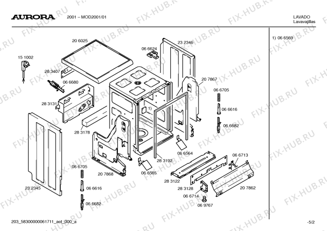 Взрыв-схема посудомоечной машины Aurora MOD2001 - Схема узла 02