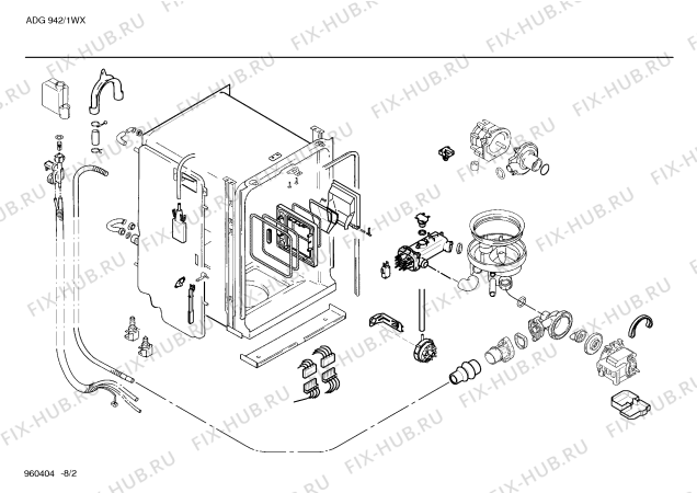 Взрыв-схема посудомоечной машины Whirlpool SR2WHA1 - Схема узла 02