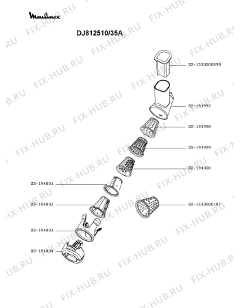 Взрыв-схема мясорубки Moulinex DJ812510/35A - Схема узла PP005150.5P2