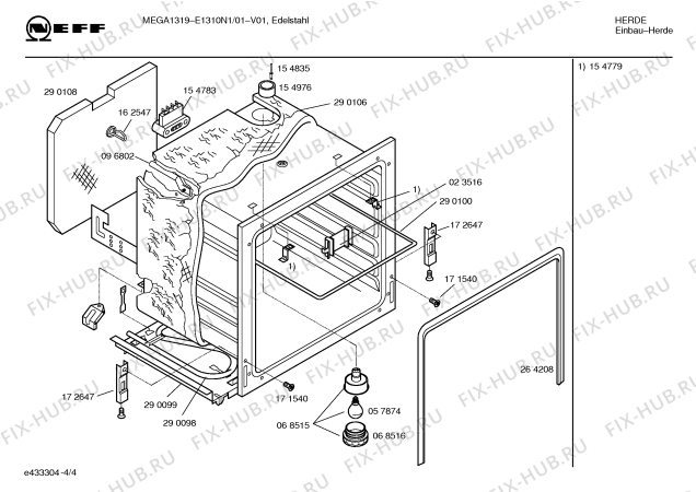 Взрыв-схема плиты (духовки) Neff E1310N1 MEGA1319 - Схема узла 04