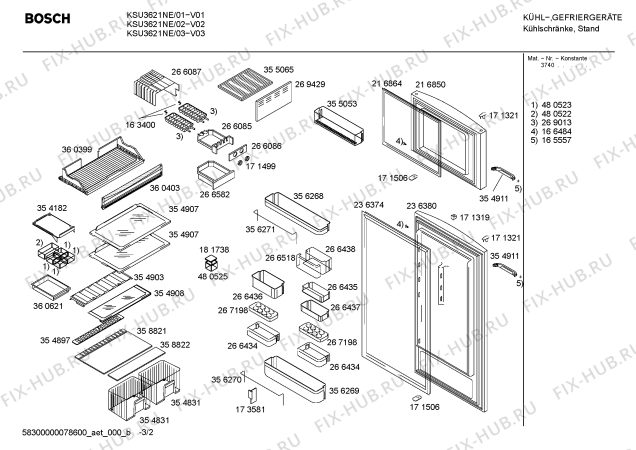 Схема №1 KSU3976NE с изображением Крышка для холодильника Bosch 00269429