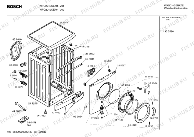 Взрыв-схема стиральной машины Bosch WFO2042OE Maxx WFO 2042 OE - Схема узла 02