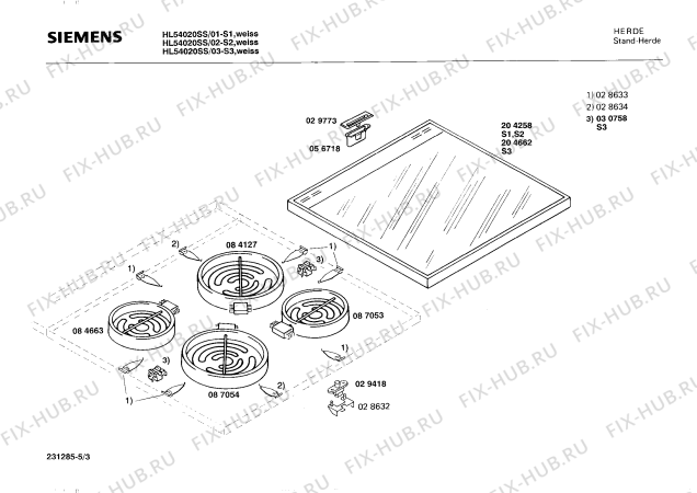 Взрыв-схема плиты (духовки) Siemens HL54020SS - Схема узла 03