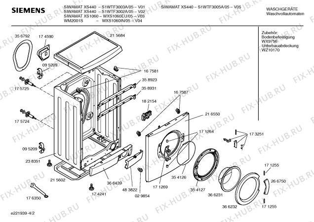 Схема №1 S1WTF3002A SIWAMAT XS440 с изображением Таблица программ для стиралки Siemens 00582040