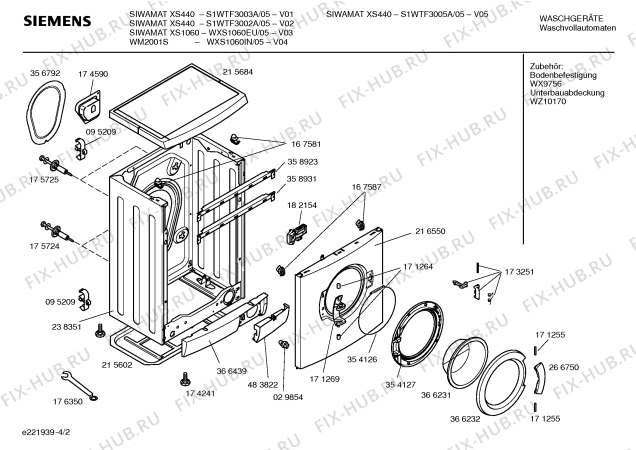 Схема №1 S1WTF3002A SIWAMAT XS440 с изображением Инструкция по установке и эксплуатации для стиралки Siemens 00587827