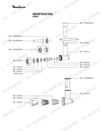 Взрыв-схема мясорубки Moulinex ME687832/35A - Схема узла PP005665.3P2