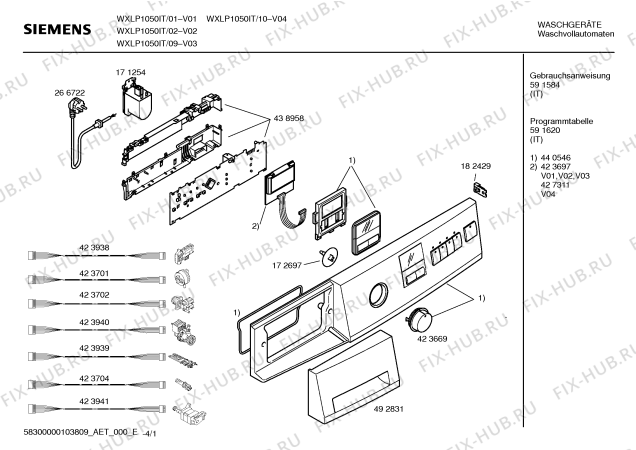 Схема №2 WXLP1050IT SIWAMAT  XLP1050 с изображением Таблица программ для стиралки Siemens 00591620