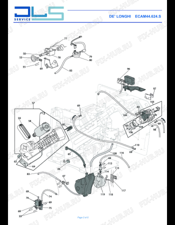 Взрыв-схема кофеварки (кофемашины) DELONGHI ELETTA PLUS  ECAM44.624.S - Схема узла 3