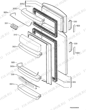Взрыв-схема холодильника Zoppas PD42XX - Схема узла Door 003