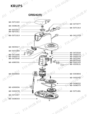 Взрыв-схема кухонного комбайна Krups GRB242(R) - Схема узла TP002555.3P3