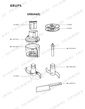 Взрыв-схема кухонного комбайна Krups GRB244(R) - Схема узла XP002555.7P2