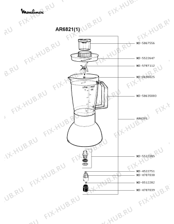 Взрыв-схема блендера (миксера) Moulinex AR6821(1) - Схема узла 2P001296.2P2