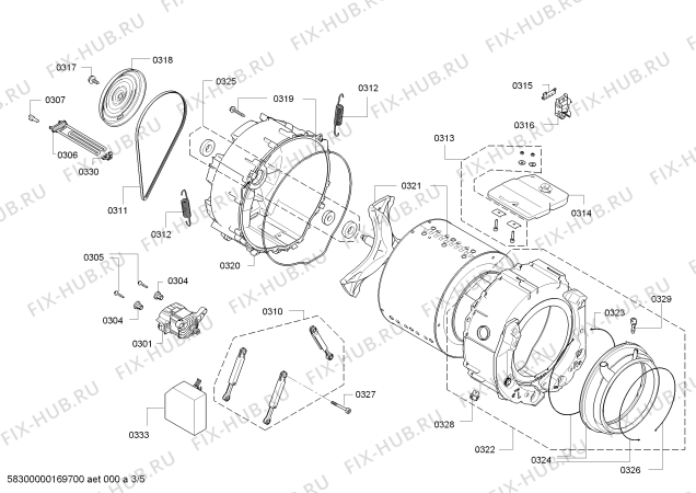 Взрыв-схема стиральной машины Siemens WM14P360TH Made in Germany 1400rpm varioPerfect 9kg IQ500 - Схема узла 03