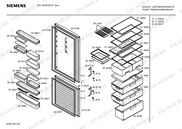 Схема №3 KG44U97IE с изображением Крышка для холодильной камеры Siemens 00176554