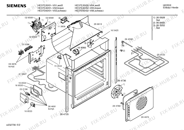 Взрыв-схема плиты (духовки) Siemens HE37E60 - Схема узла 02