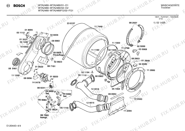 Взрыв-схема сушильной машины Bosch WTA2480FG WTA2480 - Схема узла 04