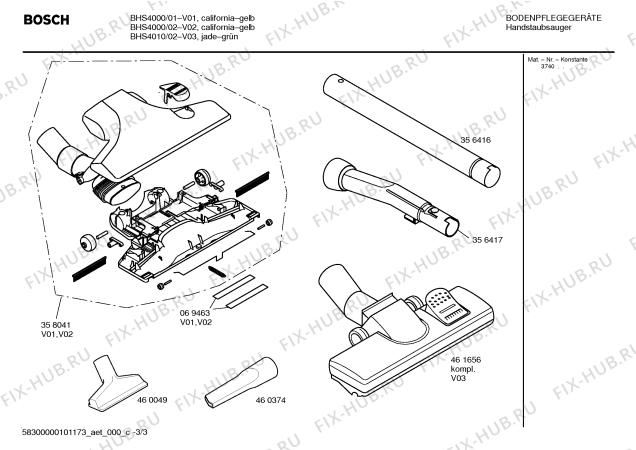 Схема №1 BHS4010 flexa 4 1200W с изображением Инструкция по эксплуатации для электропылесоса Bosch 00524168