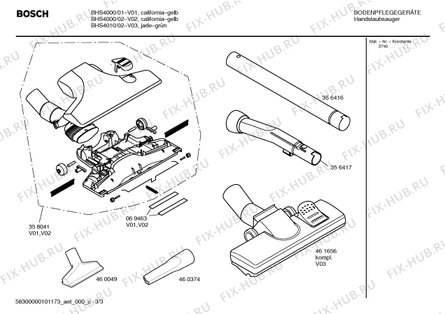 Взрыв-схема пылесоса Bosch BHS4000 FLEXA 40 - Схема узла 03