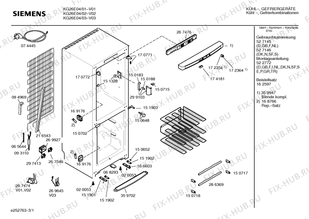Схема №3 KG26EF3 с изображением Инструкция по эксплуатации для холодильника Siemens 00527145