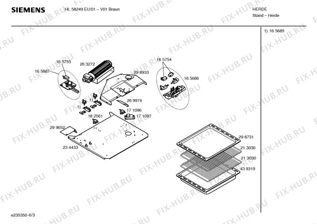 Взрыв-схема плиты (духовки) Siemens HL58249EU - Схема узла 03