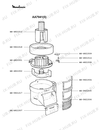 Взрыв-схема кухонного комбайна Moulinex AA7941(0) - Схема узла 0P000327.6P4