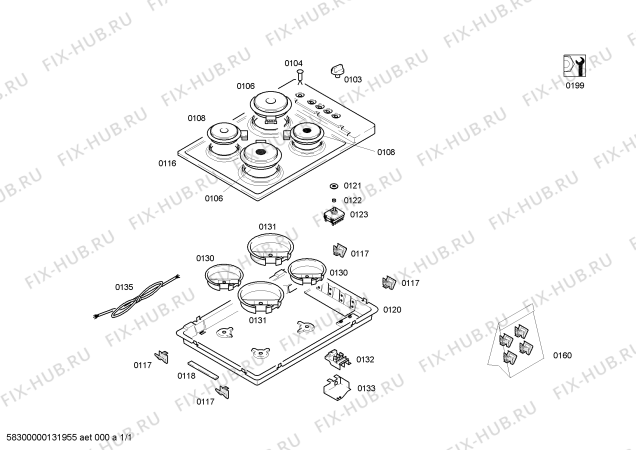 Схема №1 NCT612C01 4P BL.ST.BOSCH с изображением Ручка конфорки для плиты (духовки) Bosch 00612284