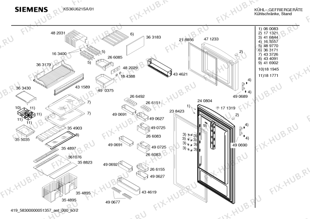 Схема №2 KS36U621NE с изображением Дверь для холодильника Siemens 00240804