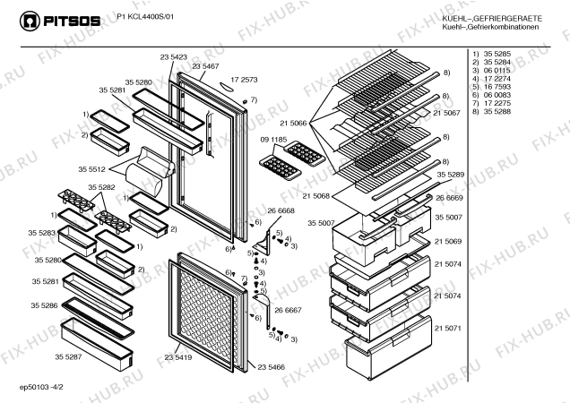 Взрыв-схема холодильника Pitsos P1KCL4400S - Схема узла 02