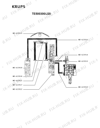 Схема №1 TE500400/J20 с изображением Модуль (плата) для чайника (термопота) Krups MS-623922