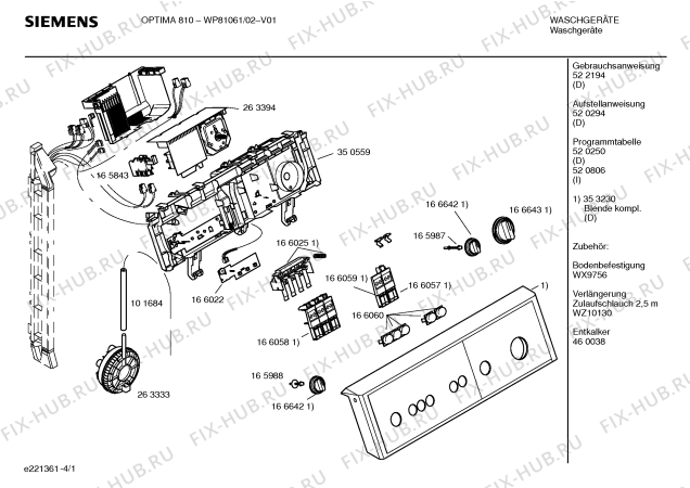 Схема №2 WP81061 OPTIMA 810 с изображением Панель управления для стиральной машины Siemens 00353230