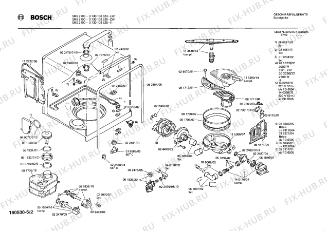 Взрыв-схема посудомоечной машины Bosch 0730103528 SMS2100 - Схема узла 02