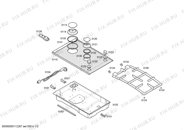 Схема №1 PGE375K02N с изображением Горелка для плиты (духовки) Bosch 00496717